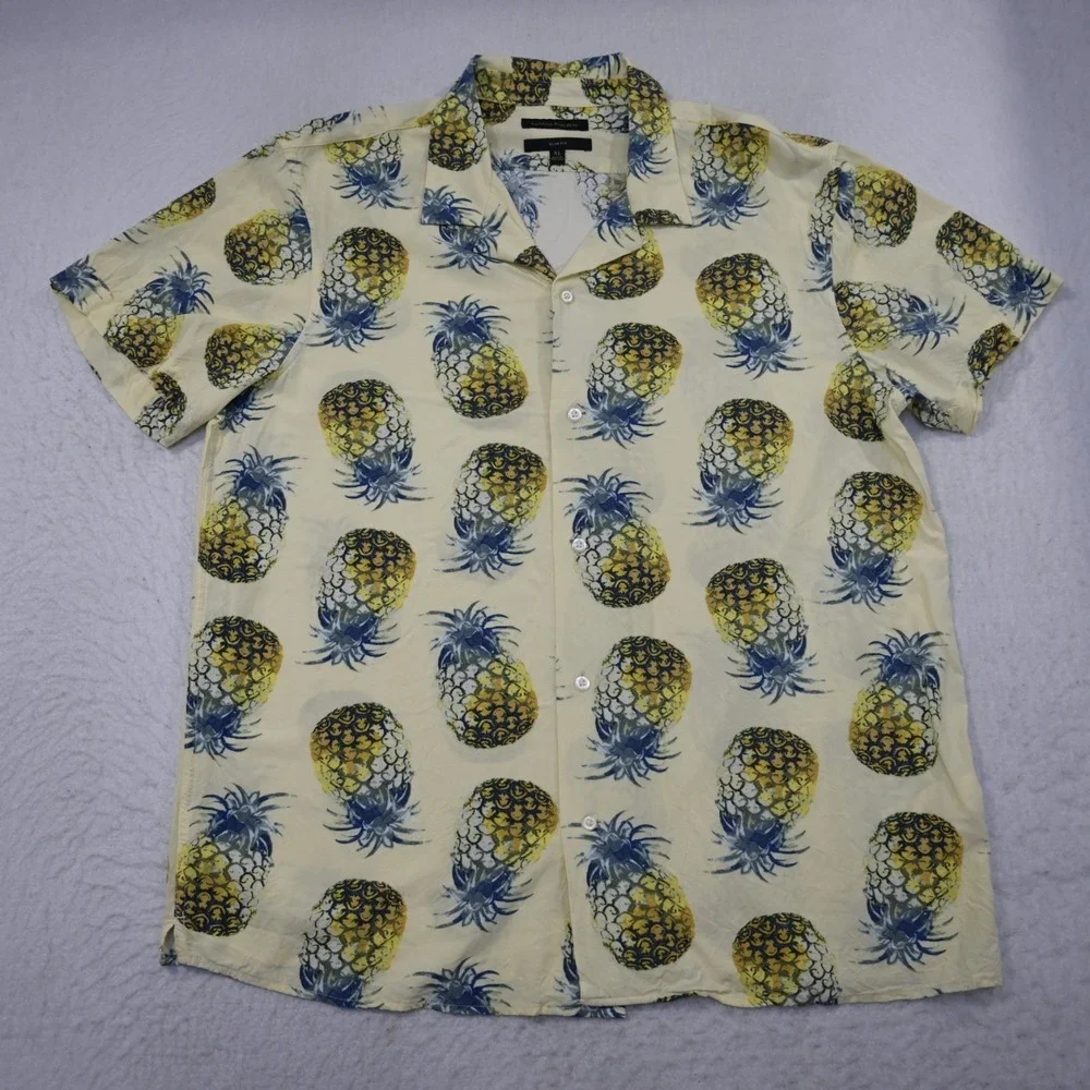 Banana Republic Pineapples Hawaiian Shirt 100% Viscose Slim Short Sleeve Mens XL